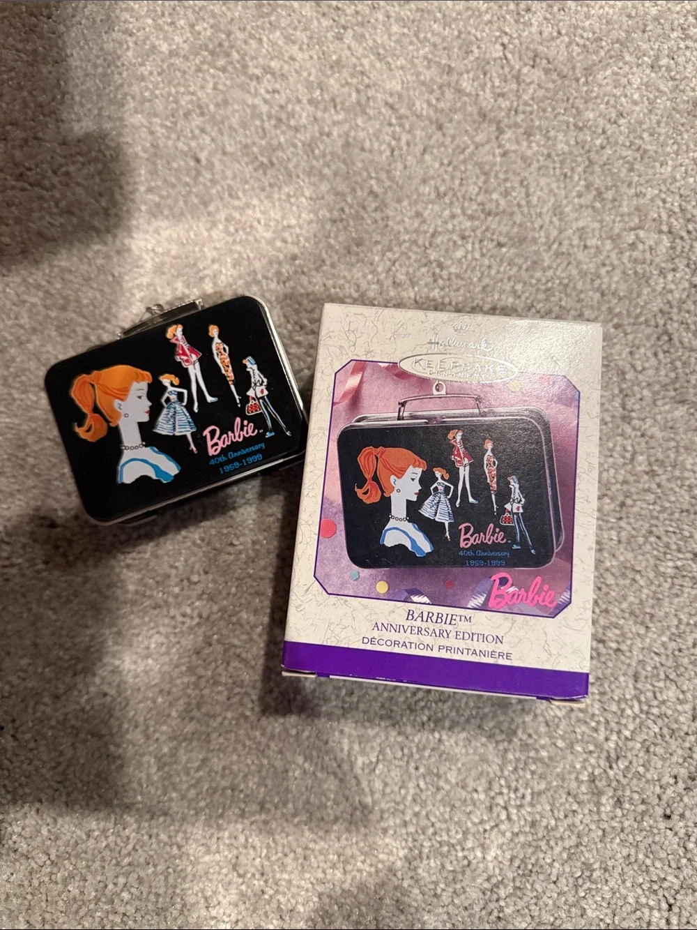 Barbie Black Retro Lunchbox Tin Ornament - Anniversary Edition